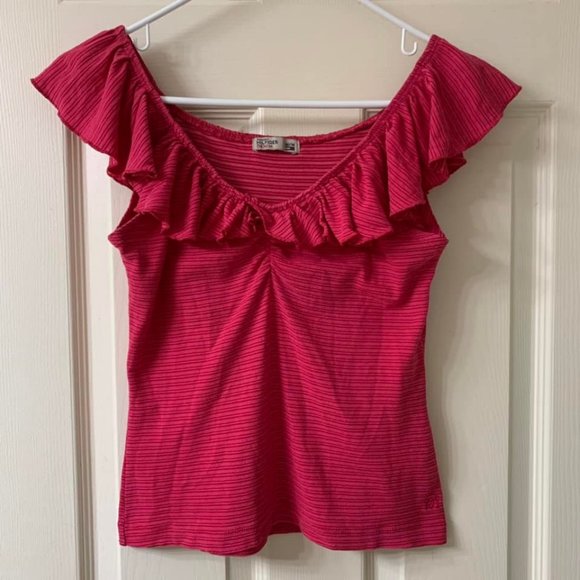 🌷3 for$20🌷Tommy Hilfiger Denim, US M, Pink Striped Sleeveless Ruffle Top - Picture 5 of 11